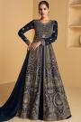 Navy Blue Georgette Embroidered Anarkali Dress With Dupatta & Skirt