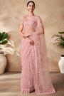 Peach Net Embroidered Saree