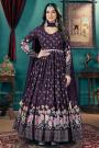 Plum Georgette Embroidered Anarkali Dress With Dupatta & Belt