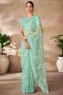 Mint Net Embroidered Saree