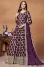 Plum Purple Jacquard Silk Embroidered Anarkali Suit