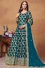 Teal Jacquard Silk Embroidered Anarkali Suit