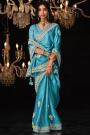 Turquoise Embroidered Glass Tissue Silk Saree