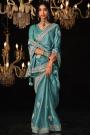 Soft Blue Embroidered Glass Tissue Silk Saree