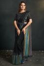 Pre-draped Black & Multicolor Silk Crepe Georgette Embroidered Saree With Belt