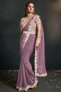 Pre-draped Lilac Organza Silk Crepe Embroidered Saree With Belt