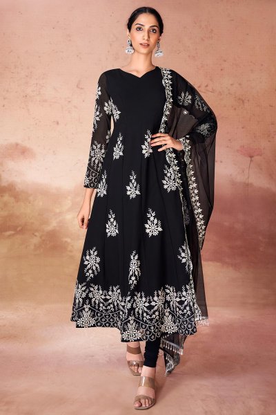 Black Georgette Embroidered Anarkali Suit