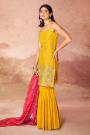 Mustard Georgette Embroidered Sharara Kurta Set With Bandhani Dupatta