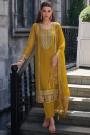 Mustard Organza Silk Embroidered Kurta Set