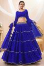 Navy Blue Georgette Printed & Embroidered Lehenga Set