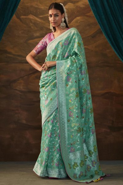 Mint Green Silk Paithani Zari Weaved Saree