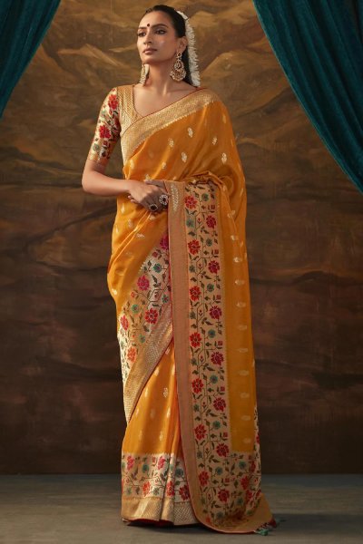 Orange Silk Paithani Zari Weaved Saree