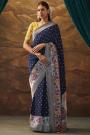 Navy Blue Silk Paithani Zari Weaved Saree