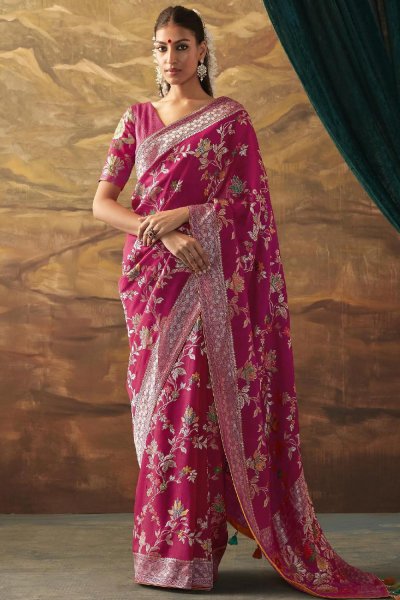 Deep Pink Silk Paithani Zari Weaved Saree