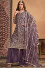 Plum Embroidered Net Sharara Kurta Set