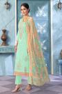 Mint Cotton Printed & Embroidered Kurta Set With Chiffon Dupatta