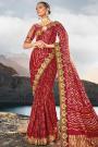 Red Silk Kutchi Embroidered & Printed Saree