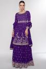 Purple Silk Embroidered Sharara Kurta Set