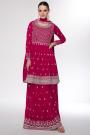 Red Silk Embroidered Sharara Kurta Set