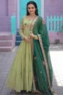 Pastel Green Georgette Embroidered Anarkali Dress With Silk Dupatta