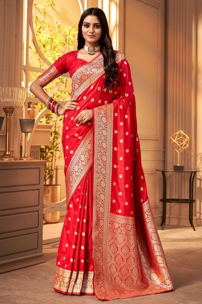 Red Zari Weaved Banarasi Silk Saree