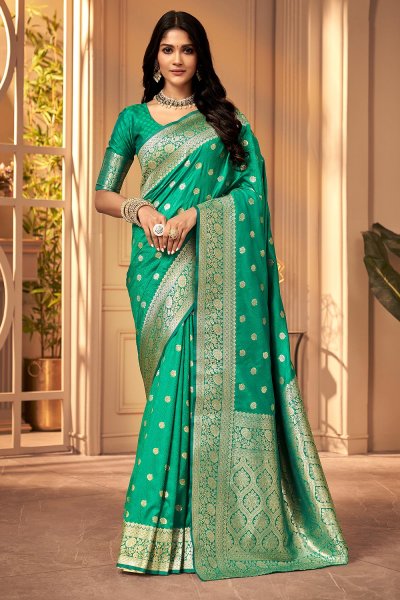 Aqua Zari Weaved Banarasi Silk Saree