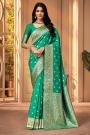 Aqua Zari Weaved Banarasi Silk Saree