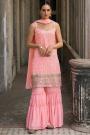 Blush Pink Georgette Embroidered Sharara Kurta Set