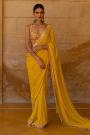 Mustard Georgette Embroidered Bordered Designer Saree