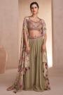 Olive & Beige Georgette & Chinon Silk Printed & Embroidered 3 Piece Attire