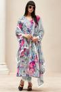 Grey Multicolor Cotton Printed &  Embroidered Kurta Set with Chinon Silk Dupatta