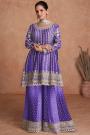 Purple Chinon Silk Embroidered Sharara Kurta Set