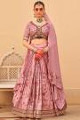 Blush Pink Printed & Embroidered Silk Lehenga Set