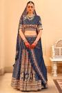 Navy Blue Printed & Embroidered Silk Lehenga Set