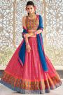 Coral Cotton Printed & Embroidered Lehenga Set