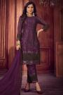 Plum Purple Net Embroidered Kurta Set