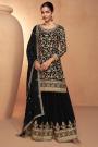 Black Chinon Silk Embroidered Sharara Kurta Set