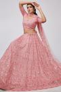 Coral Peach Net Embroidered Lehenga Set