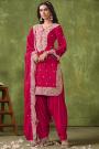 Red Chanderi Silk Embroidered Patiala Salwar Suit