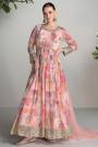 Blush Pink & Multicolor Chinon Silk & Crepe Printed & Hand Embroidered Anarkali Dress