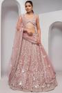 Light Peach Net Embroidered Lehenga Set