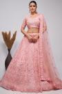 Peach Net Embroidered Lehenga Set