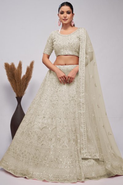 Vanilla Net Embroidered Lehenga Set