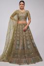 Dark Olive Net Embroidered Lehenga Set