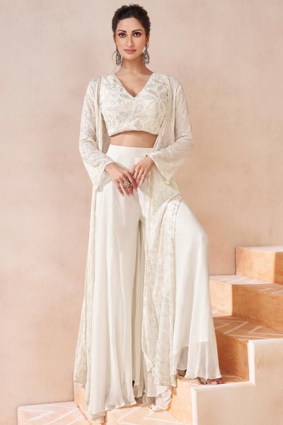 Ivory Georgette Embroidered 3 Piece Set