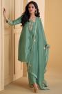 Teal Green Silk Embroidered Kurta Set