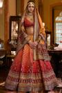 Sunset Orange & Red Silk Rajwadi Printed & Embroidered Lehenga Set