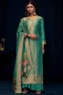 Teal Banarasi Silk Zari Woven & Stone Embellished Kurta Set