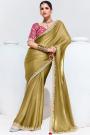 Olive Green Glass Tissue Organza Silk Embroidered Saree