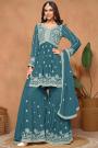 Teal Blue Georgette Embroidered Sharara Kurta Set